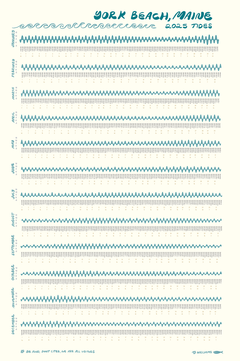 Ty Williams X Tideland Prints 2025 York, Maine Tidal Calendar Kit