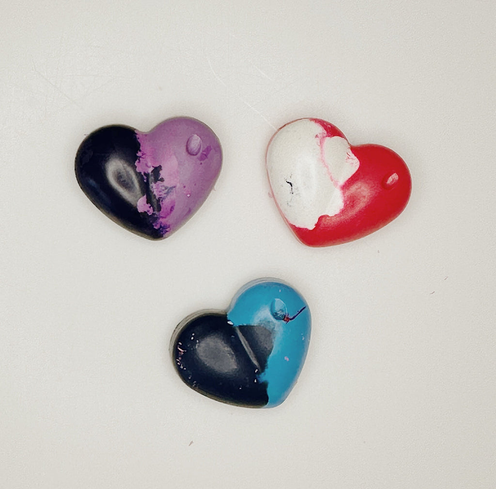 Set of 3 recycled crayon hearts. Each crayon is 2-tone. Lovingly made by us for Valentine's Day.