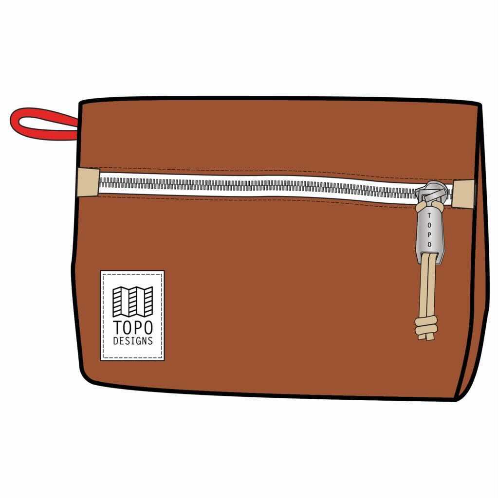 Topo Designs Accessory Bag Medium in clay canvas on a white background.